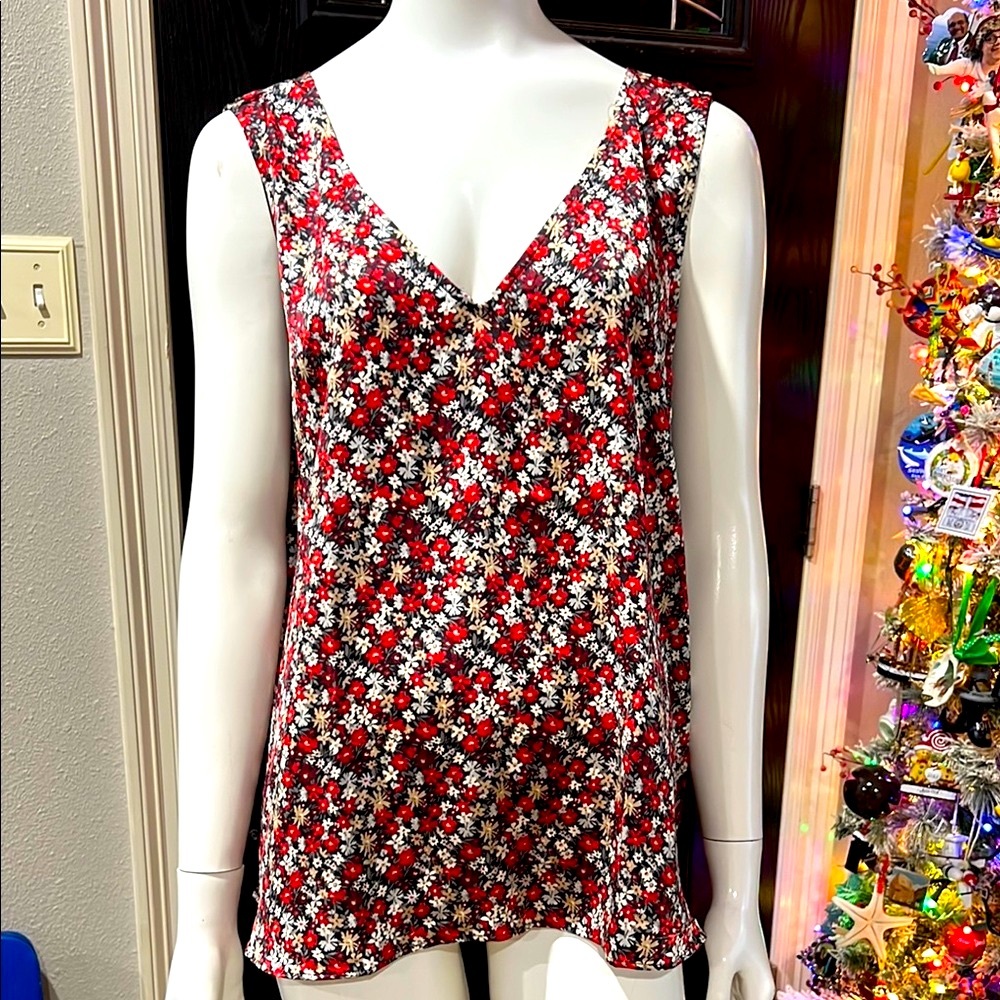 LOFT Red Floral V-Neck Camisole